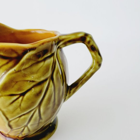Vintage Royal Winton Grimwades Creamer with Embossed Leaves in Green/Brown Glaze - Picture 6 of 11